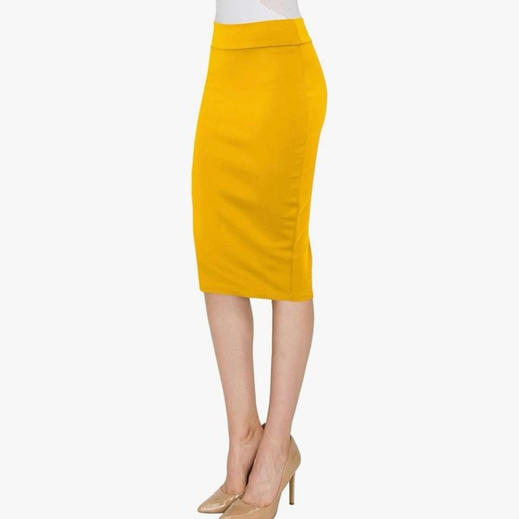 Women's Elastic Waist Stretch Bodycon Midi Knee Length Pencil Skirt for Office - Picture 2 of 5